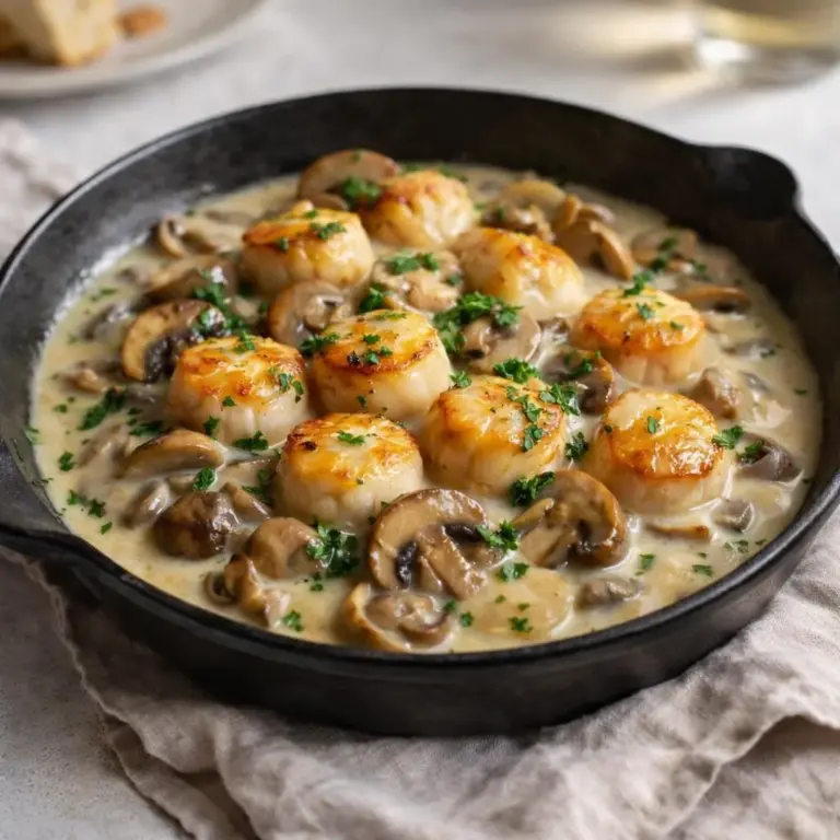 Risotto di cappesante e funghi con salsa di panna al vino bianco