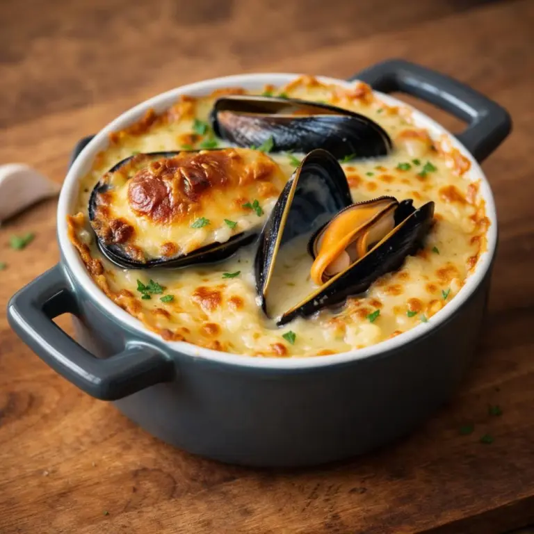 Cocci di cozze gratinate con crema e aglio al forno