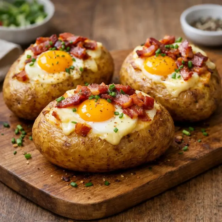 Patate al forno farcite con uova, brie e pancetta: il segreto del gusto!
